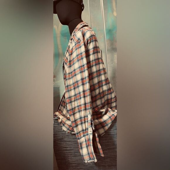 Greg Lauren Flannel - Collared Dress Shirt - Red Cream - L - Button Down Shirt - Picture 6 of 12